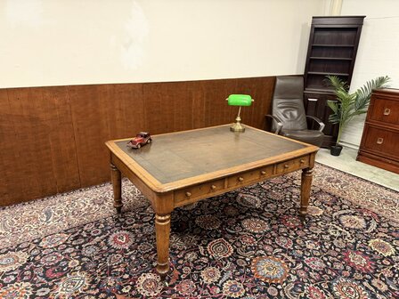 Antiek-Klassiek-Oud-Engels-Chesterfield-Schrijftafel-Bureau-Partnerdesk