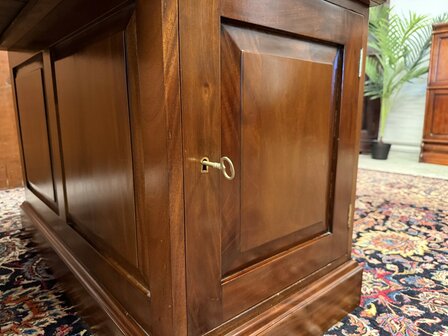 Klassiek-Oud-Antiek-Engels-Chesterfield-Vintage-Bureau-Bureel-Desk-Partnerdesk-Mahonie-Groen-Leder-14