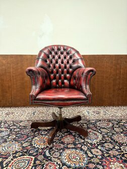 Klassiek-Engels-Oud-Antiek-Chesterfield-Vintage-Springvale-Bureaustoel-Director-Chair-Oxblood-Leder