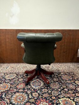 Klassiek-Oud-Antiek-Engels-Antiek-Vintage-Chesterfield-Bureaustoel-President-Chair-Groen-Leder