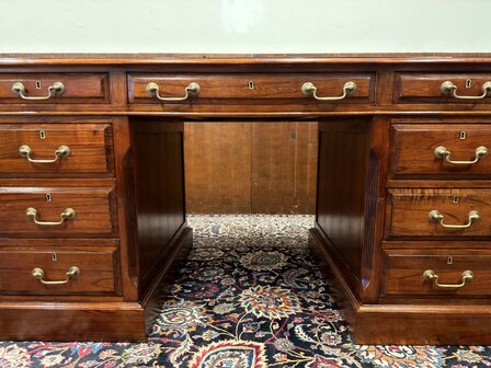 Klassiek-Antiek-Oud-Engels-Chesterfield-Vintage-Origineel-Globe-Wernicke-Bureau-Desk-Mahoniehout-Groen-Leder