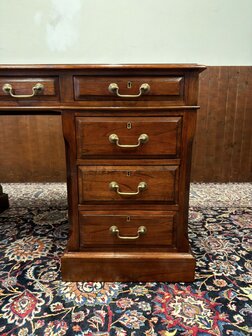Klassiek-Antiek-Oud-Engels-Chesterfield-Vintage-Origineel-Globe-Wernicke-Bureau-Desk-Mahoniehout-Groen-Leder