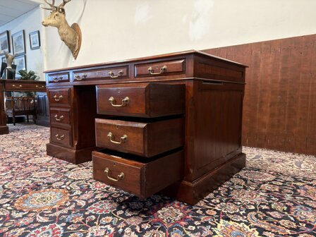 Klassiek-Antiek-Oud-Engels-Chesterfield-Vintage-Origineel-Globe-Wernicke-Bureau-Desk-Mahoniehout-Groen-Leder