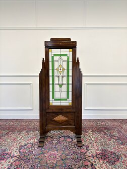 Klassiek-Engels-Oud-Antiek-Vintage-Chesterfield-Mahonie-Kamerscherm-Room-Divider-Glas-In-Lood