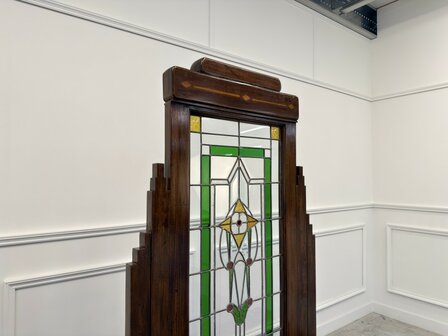 Klassiek-Engels-Oud-Antiek-Vintage-Chesterfield-Mahonie-Kamerscherm-Room-Divider-Glas-In-Lood