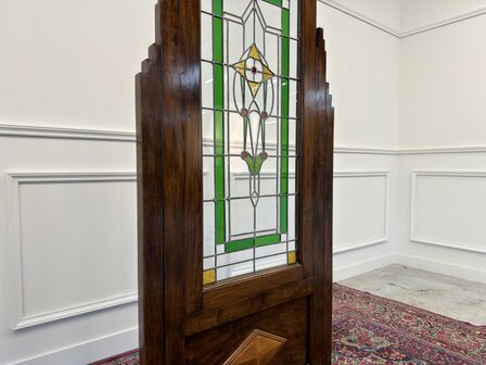 Klassiek-Engels-Oud-Antiek-Vintage-Chesterfield-Mahonie-Kamerscherm-Room-Divider-Glas-In-Lood
