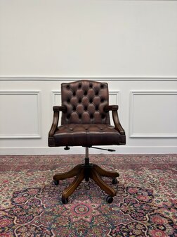 Klassiek-Engels-Oud-Antiek-Vintage-Chesterfield-Bureaustoel-President-Chair-Oxblood-Leder