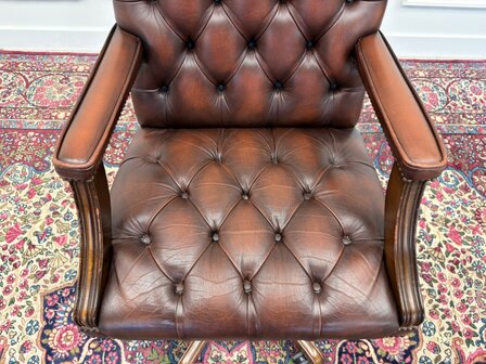 Klassiek-Engels-Oud-Antiek-Vintage-Chesterfield-Bureaustoel-President-Chair-Oxblood-Leder