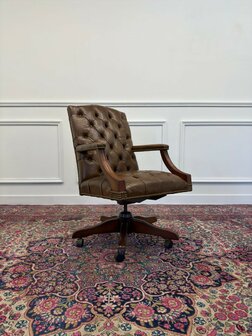 Klassiek-Antiek-Engels-Vintage-Chesterfield-Bureaustoel-President-Chair-Bruin-Leder