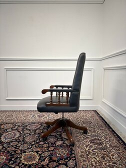 Klassiek-Engels-Antiek-Oud-Chesterfield-Vintage-Bureaustoel-President-Chair-Zwart-Leder