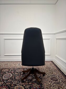 Klassiek-Engels-Antiek-Oud-Chesterfield-Vintage-Bureaustoel-President-Chair-Zwart-Leder
