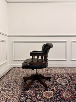 Klassiek-Engels-Antiek-Oud-Chesterfield-Vintage-Bureaustoel-President-Chair-Oxblood-Rood-Leder