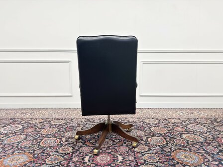 Klassiek-Engels-Antiek-Oud-Vintage-Chesterfield-Bureaustoel-President-Chair-Zwart-Leder