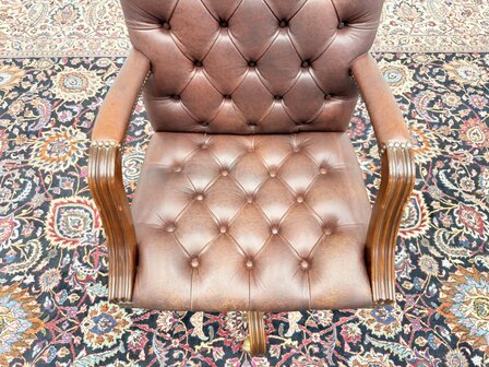 Klassiek-Engels-Antiek-Oud-Vintage-Chesterfield-Bureaustoel-President-Chair-Oxblood-Rood-Leder