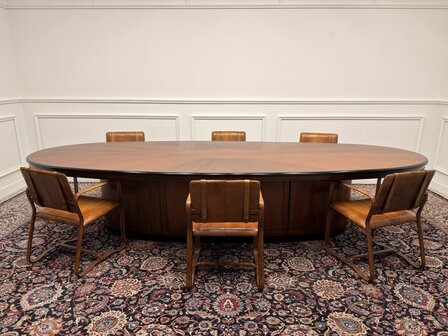 Klassiek-Engels-Antiek-Oud-Vintage-Chesterfield-Grote-Art-Deco-Vergadertafel-Tafel