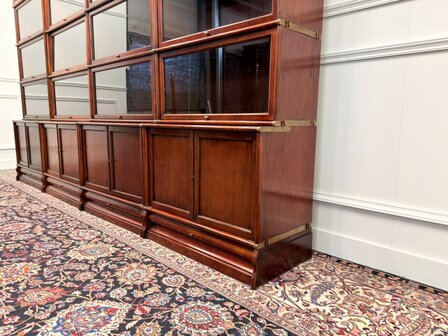 Klassiek-Engels-Antiek-Oud-Vintage-Chesterfield-Set-Originele-Globe-Wernicke-Boekenkast-Bibliotheekkast-Kast