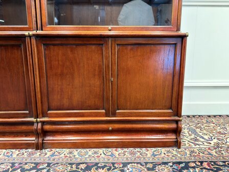 Klassiek-Engels-Antiek-Oud-Vintage-Chesterfield-Set-Originele-Globe-Wernicke-Boekenkast-Bibliotheekkast-Kast
