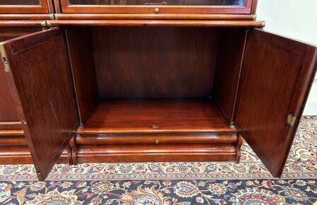 Klassiek-Engels-Antiek-Oud-Vintage-Chesterfield-Set-Originele-Globe-Wernicke-Boekenkast-Bibliotheekkast-Kast