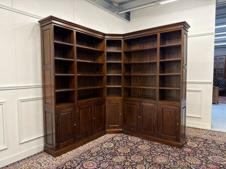 Klassiek-Antiek-Oud-Engels-Vintage-Chesterfield-Mahonie-Boekenkast-Hoekkast-Kast