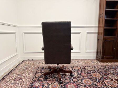 Klassiek-Engels-Antiek-Oud-Vintage-Chesterfield-Bureaustoel-President-Chair-Oxblood-Bruin-Leder