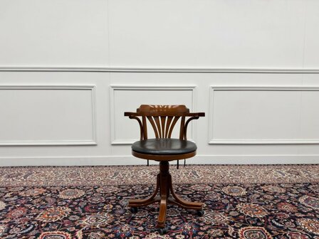 Klassiek-Engels-Antiek-Oud-Vintage-Chesterfield-Thonet-Bureaustoel-Desk-Chair