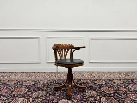 Klassiek-Engels-Antiek-Oud-Vintage-Chesterfield-Thonet-Bureaustoel-Desk-Chair