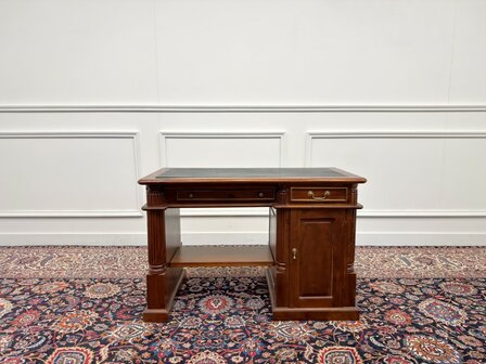 Klassiek-Engels-Antiek-Oud-Vintage-Chesterfield-Bureau-Desk-Zwart-Leder