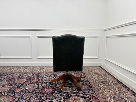 Klassiek-Engels-Antiek-Oud-Vintage-Chesterfield-Groene-Bureaustoel-President-Chair