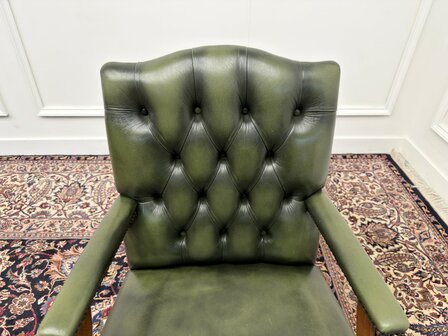 Klassiek-Engels-Antiek-Oud-Vintage-Chesterfield-Groene-Bureaustoel-President-Chair