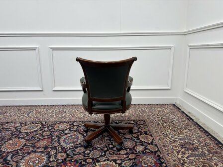 Klassiek-Antiek-Engels-Oud-Chesterfield-Bureaustoel-President-Chair-Groen-Leder