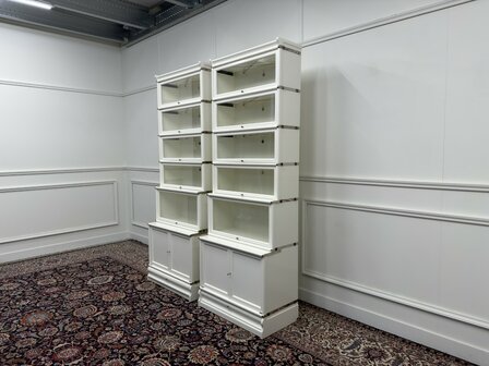 Klassiek-Antiek-Engels-Oud-Chesterfield-Originele-Globe-Wernicke-Boekenkast-Bibliotheekkast-Kast-Wit