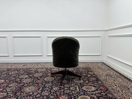 Klassiek-Antiek-Oud-Engels-Chesterfield-Vintage-Bureaustoel-Director-Chair-Olijfgroen-Leder