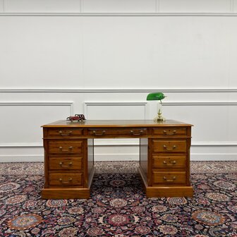 Klassiek-Engels-Antiek-Oud-Vintage-Origineel-Globe-Wernicke-Bureau-Desk-Groen-Leder