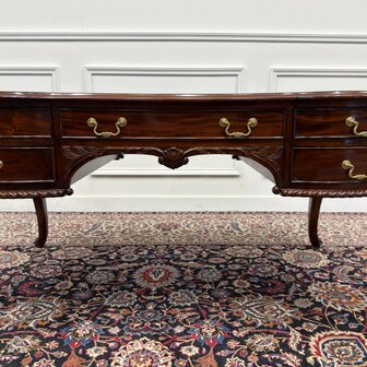 Klassiek-Engels-Antiek-Oud-Vintage-Bureau-Desk-Schrijftafel-Groen-Leder