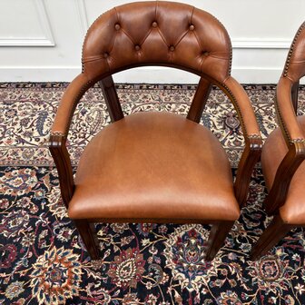 Klassiek-Engels-Antiek-Oud-Chesterfield-Bureaustoel-Stoel-Stoelen-Set
