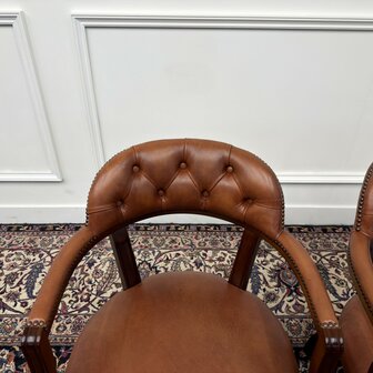 Klassiek-Engels-Antiek-Oud-Chesterfield-Bureaustoel-Stoel-Stoelen-Set