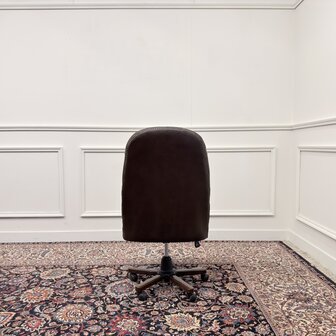 Klassiek-Antiek-Engels-Oud-Chesterfield-Bureaustoel-Desk-President-Chair-Bruin-Leder