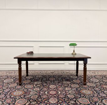 Klassiek-Antiek-Engels-Oud-Chesterfield-Bureau-Schrijftafel-Groen-Leder