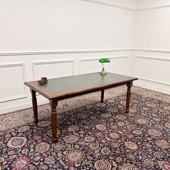 Klassiek-Antiek-Engels-Oud-Chesterfield-Bureau-Schrijftafel-Groen-Leder