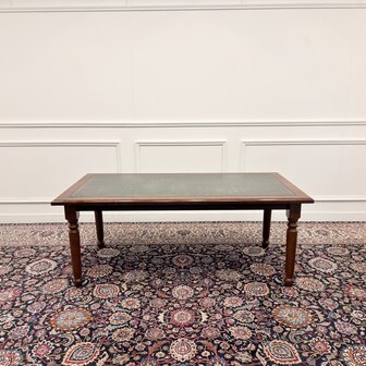 Klassiek-Antiek-Engels-Oud-Chesterfield-Bureau-Schrijftafel-Groen-Leder
