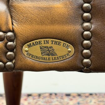Klassiek-Engels-Antiek-Oud-Vintage-Springvale-Chesterfield-Set-Stoelen-Bureaustoel-Captain-Chair-Bruin-Cognac-Leder