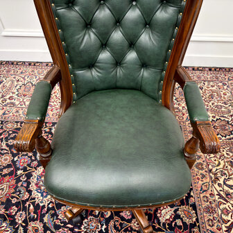 Klassiek-Engels-Antiek-Oud-Vintage-Chesterfield-Bureaustoel-President-Chair-Groen-Leder