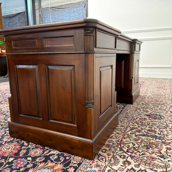 Klassiek-Engels-Oud-Antiek-Vintage-Chesterfield-Bureau-Desk-Groen-Leder