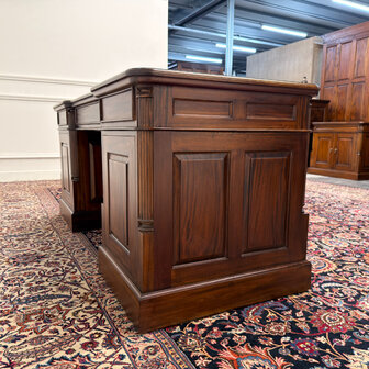 Klassiek-Engels-Oud-Antiek-Vintage-Chesterfield-Bureau-Desk-Groen-Leder