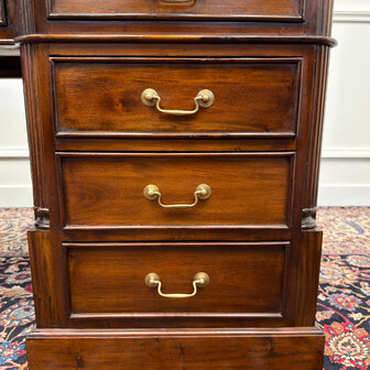 Klassiek-Engels-Oud-Antiek-Vintage-Chesterfield-Bureau-Desk-Groen-Leder