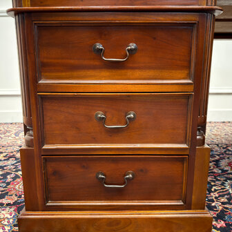 Klassiek-Engels-Oud-Antiek-Chesterfield-Vintage-Bureau-Desk-Partnerdesk-Zwart-Leder