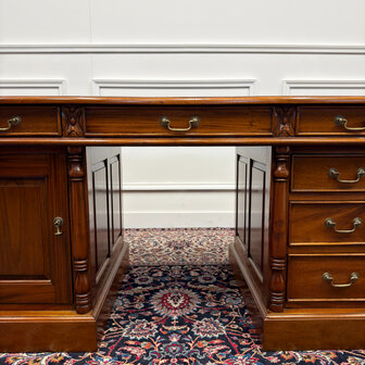 Klassiek-Engels-Antiek-Oud-Vintage-Chesterfield-Bureau-Desk-Bruin-Leder