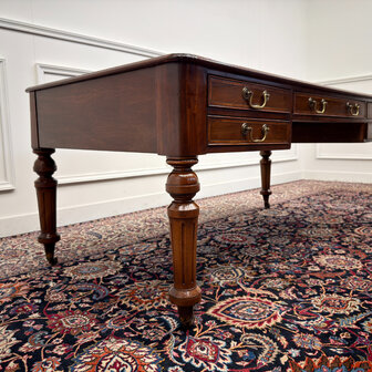 Klassiek-Engels-Antiek-Oud-Vintage-Chesterfield-Bureau-Desk-Schrijftafel-Groen-Leder