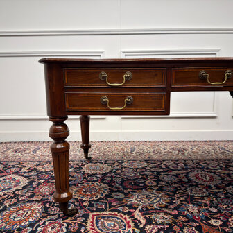 Klassiek-Engels-Antiek-Oud-Vintage-Chesterfield-Bureau-Desk-Schrijftafel-Groen-Leder
