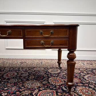 Klassiek-Engels-Antiek-Oud-Vintage-Chesterfield-Bureau-Desk-Schrijftafel-Groen-Leder